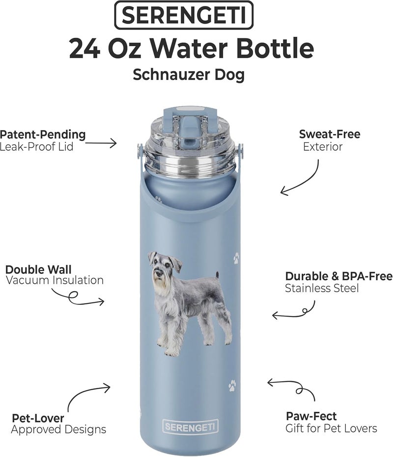 ES Pets SERENGETI 24 Oz Water Bottle Stainless Steel with Spill Proof Lid - Double walled Vacuum Insulated water flask - Realistic 3D Print of your favorite dog (Schnauzer) - Image 4